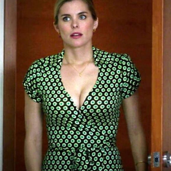 Diane Von Furstenburg Jilda Two Green Silk Retro Short Sleeve Wrap Dress 14 - Picture 3 of 12